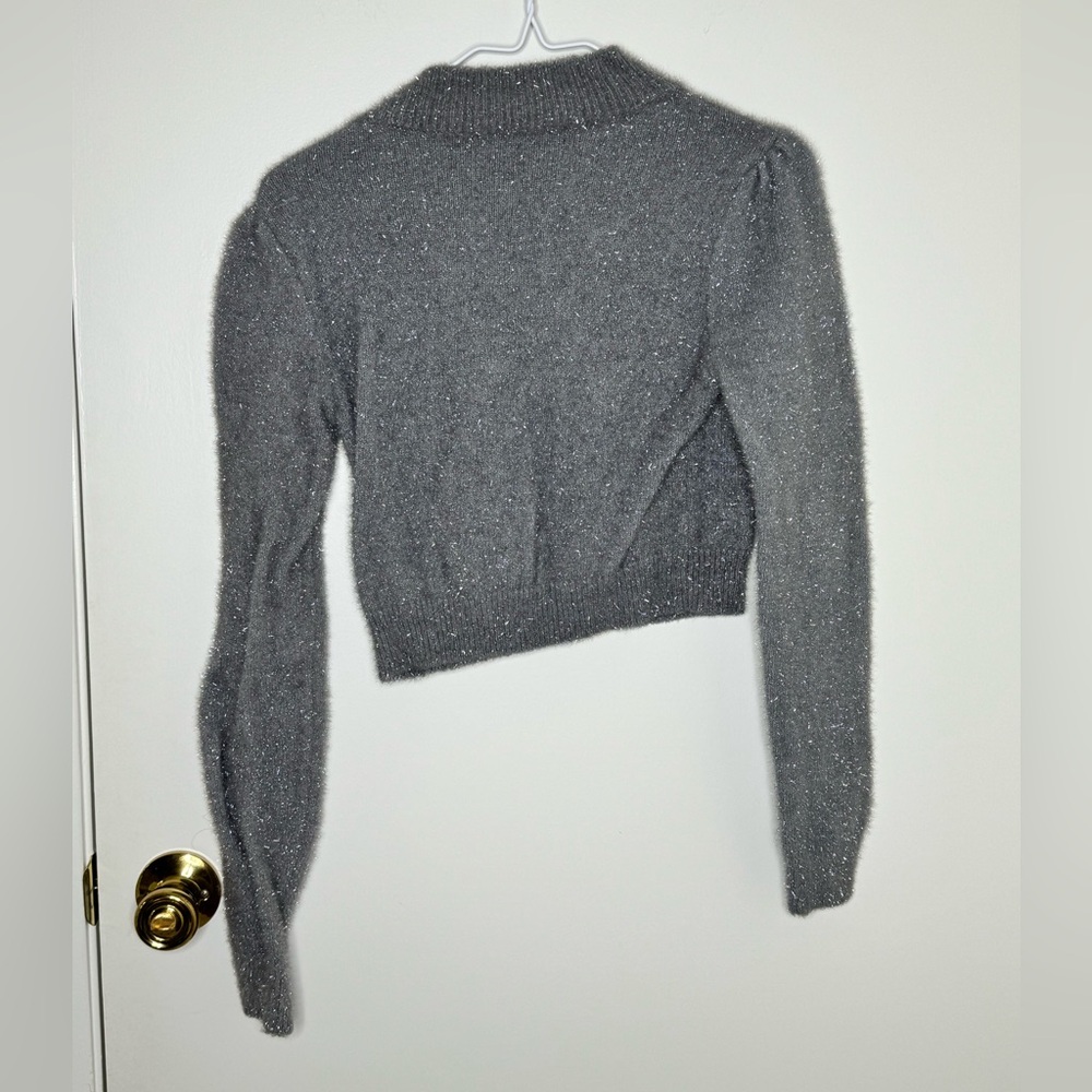 On 12th Cropped top Fuzzy Silver Sweater - Picture 2 of 5